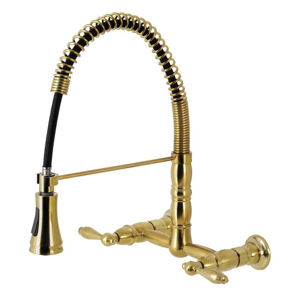 Kingston Brass Heritage Double-Handle 2-Hole Wall-Mount Pre-Rinse Bridge Kitchen Faucet