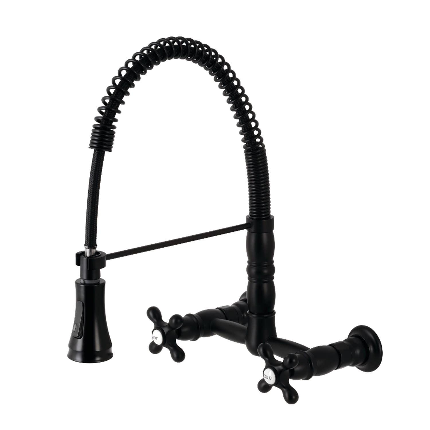 Kingston Brass Heritage Double-Handle 2-Hole Wall-Mount Pre-Rinse Bridge Kitchen Faucet