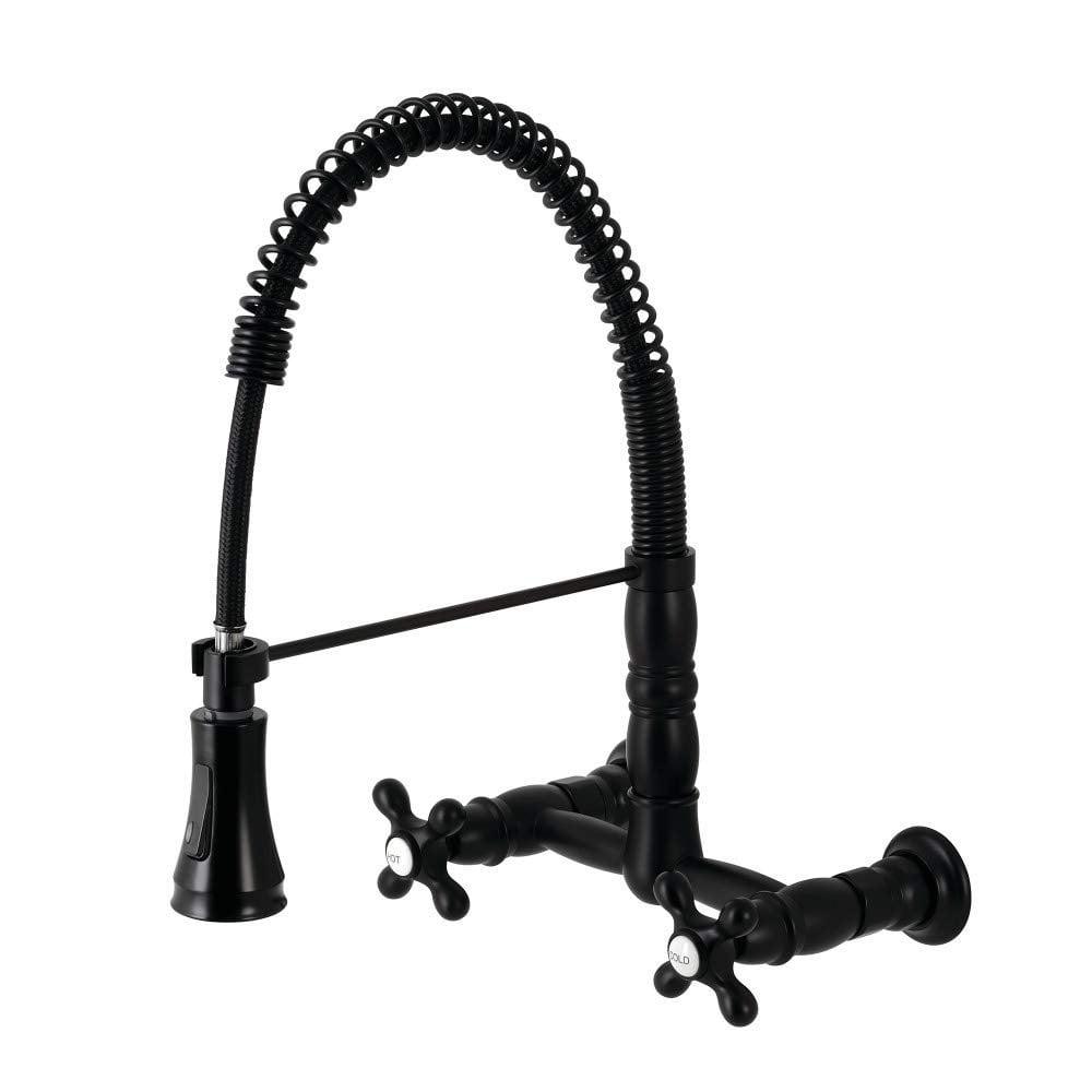 Kingston Brass Heritage Double-Handle 2-Hole Wall-Mount Pre-Rinse Bridge Kitchen Faucet