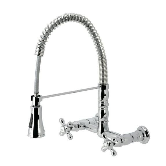 Kingston Brass Heritage Double-Handle 2-Hole Wall-Mount Pre-Rinse Bridge Kitchen Faucet