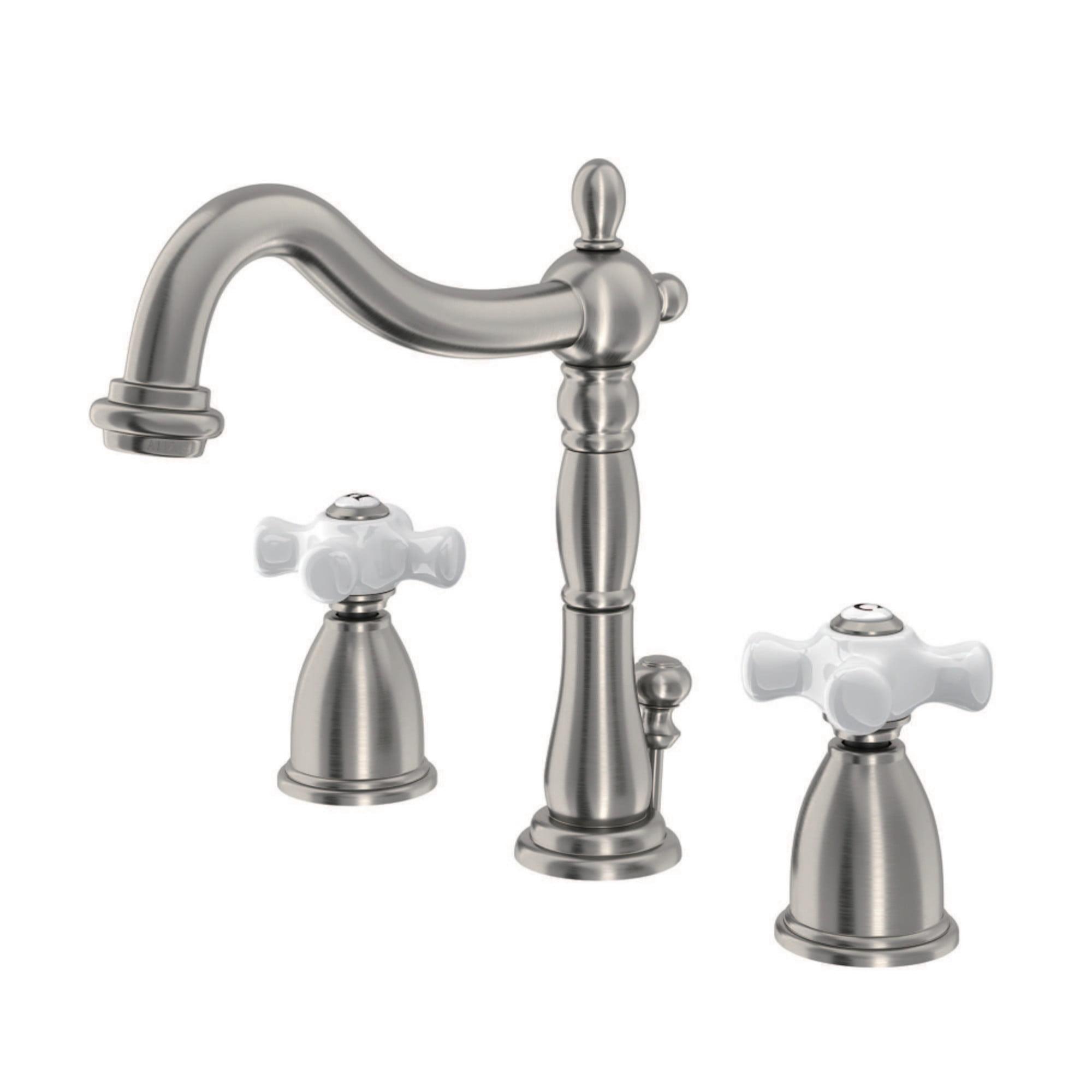 Kingston Brass Heritage Two-Handle 3-Hole Deck Mount Widespread Bathroom Faucet with Pop-Up Drain