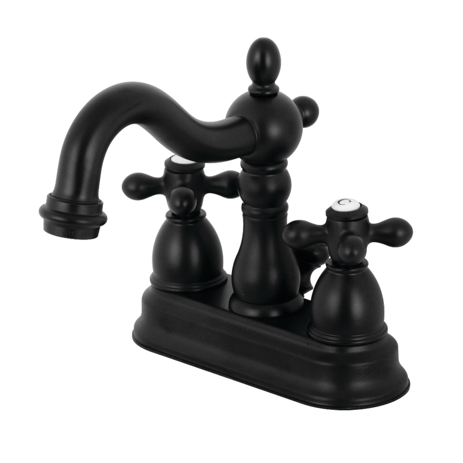 Kingston Brass Heritage Two-Handle 3-Hole Deck Mount 4" Centerset Bathroom Faucet with Plastic Pop-Up