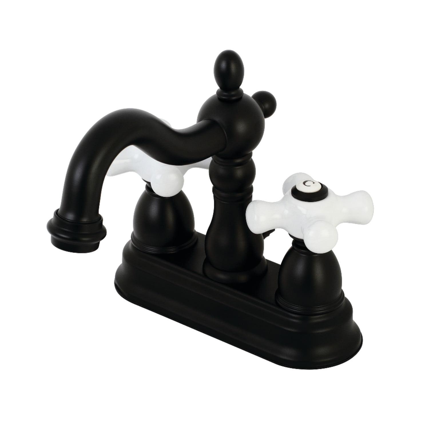 Kingston Brass Heritage Two-Handle 3-Hole Deck Mount 4" Centerset Bathroom Faucet with Plastic Pop-Up