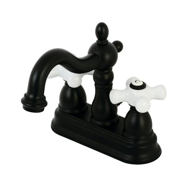 Kingston Brass Heritage Two-Handle 3-Hole Deck Mount 4" Centerset Bathroom Faucet with Plastic Pop-Up