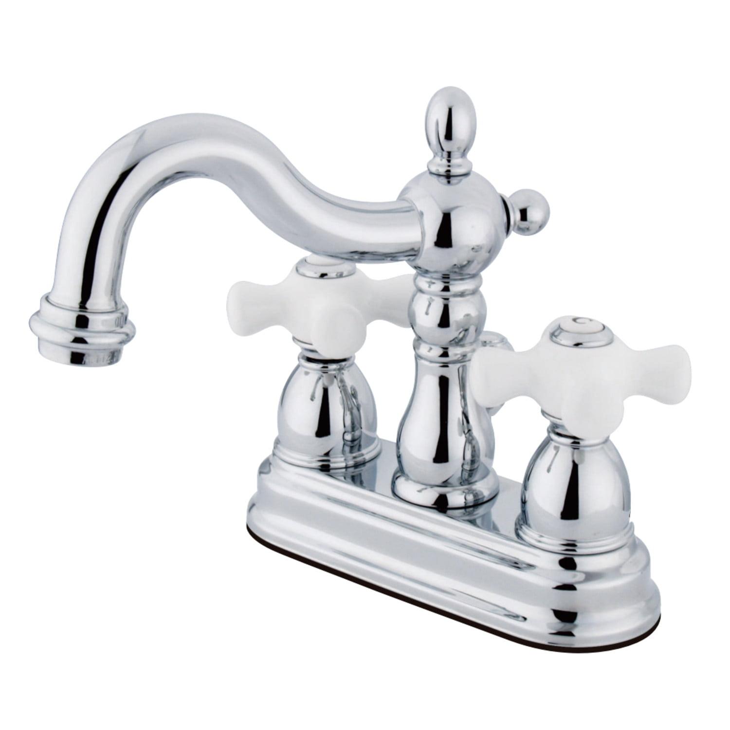 Kingston Brass Heritage Two-Handle 3-Hole Deck Mount 4" Centerset Bathroom Faucet with Plastic Pop-Up
