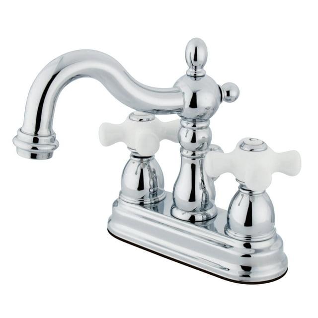 Kingston Brass Heritage Two-Handle 3-Hole Deck Mount 4" Centerset Bathroom Faucet with Plastic Pop-Up