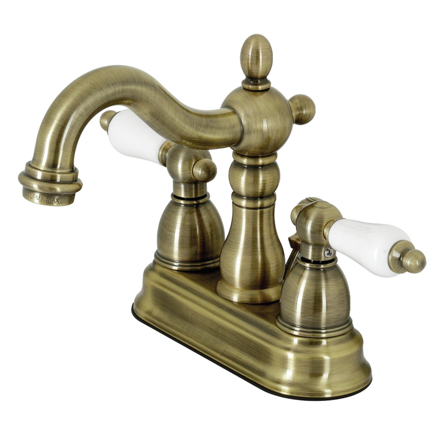 Kingston Brass Heritage Two-Handle 3-Hole Deck Mount 4" Centerset Bathroom Faucet with Plastic Pop-Up