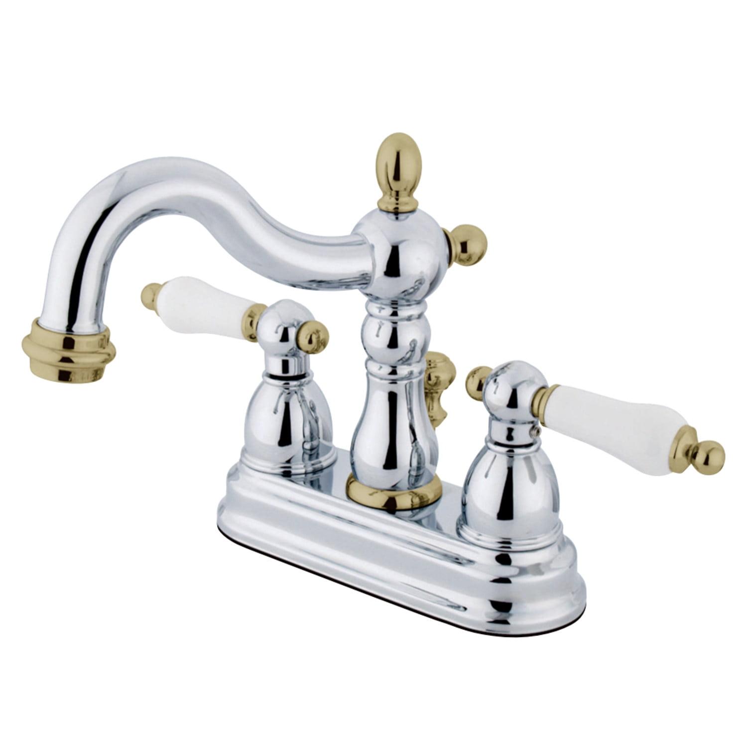 Kingston Brass Heritage Two-Handle 3-Hole Deck Mount 4" Centerset Bathroom Faucet with Plastic Pop-Up