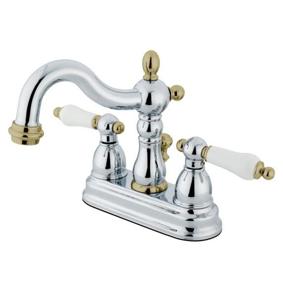 Kingston Brass Heritage Two-Handle 3-Hole Deck Mount 4" Centerset Bathroom Faucet with Plastic Pop-Up