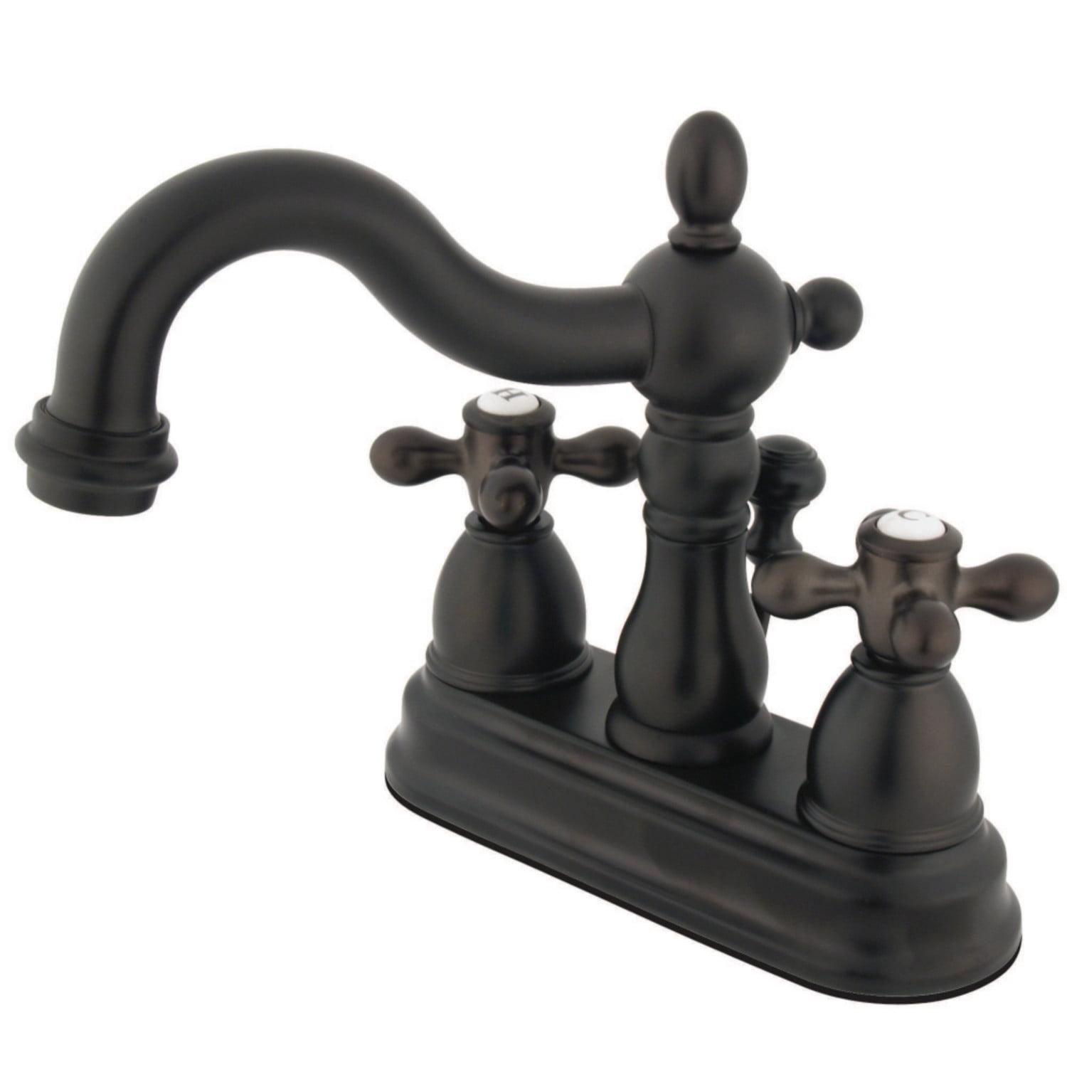 Kingston Brass Heritage Two-Handle 3-Hole Deck Mount 4" Centerset Bathroom Faucet with Plastic Pop-Up