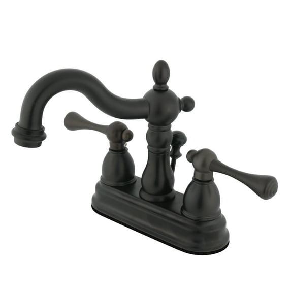 Kingston Brass Heritage Two-Handle 3-Hole Deck Mount 4" Centerset Bathroom Faucet with Plastic Pop-Up