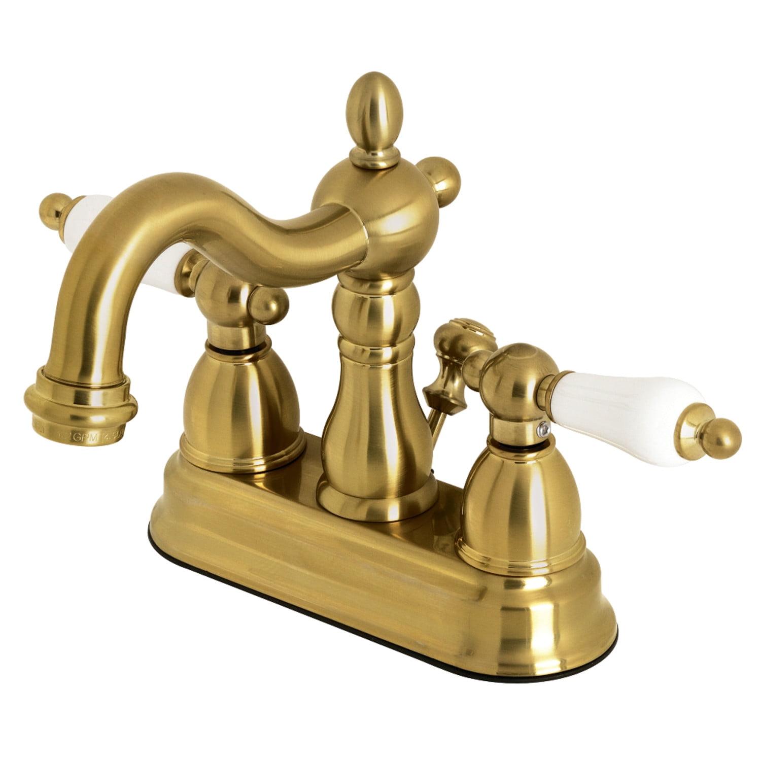 Kingston Brass Heritage Two-Handle 3-Hole Deck Mount 4" Centerset Bathroom Faucet with Plastic Pop-Up