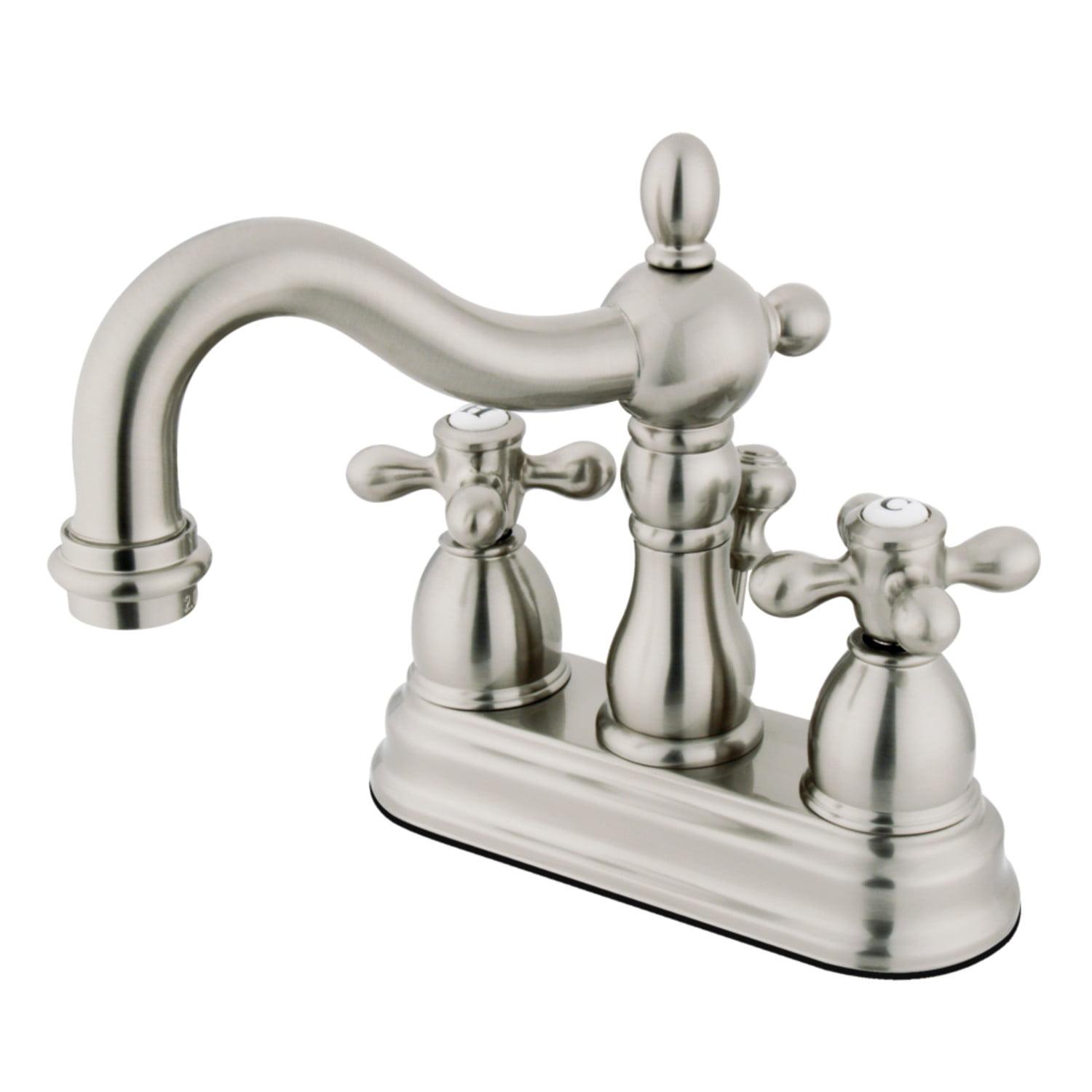 Heritage Brushed Nickel 4" Centerset Bathroom Faucet with Drain