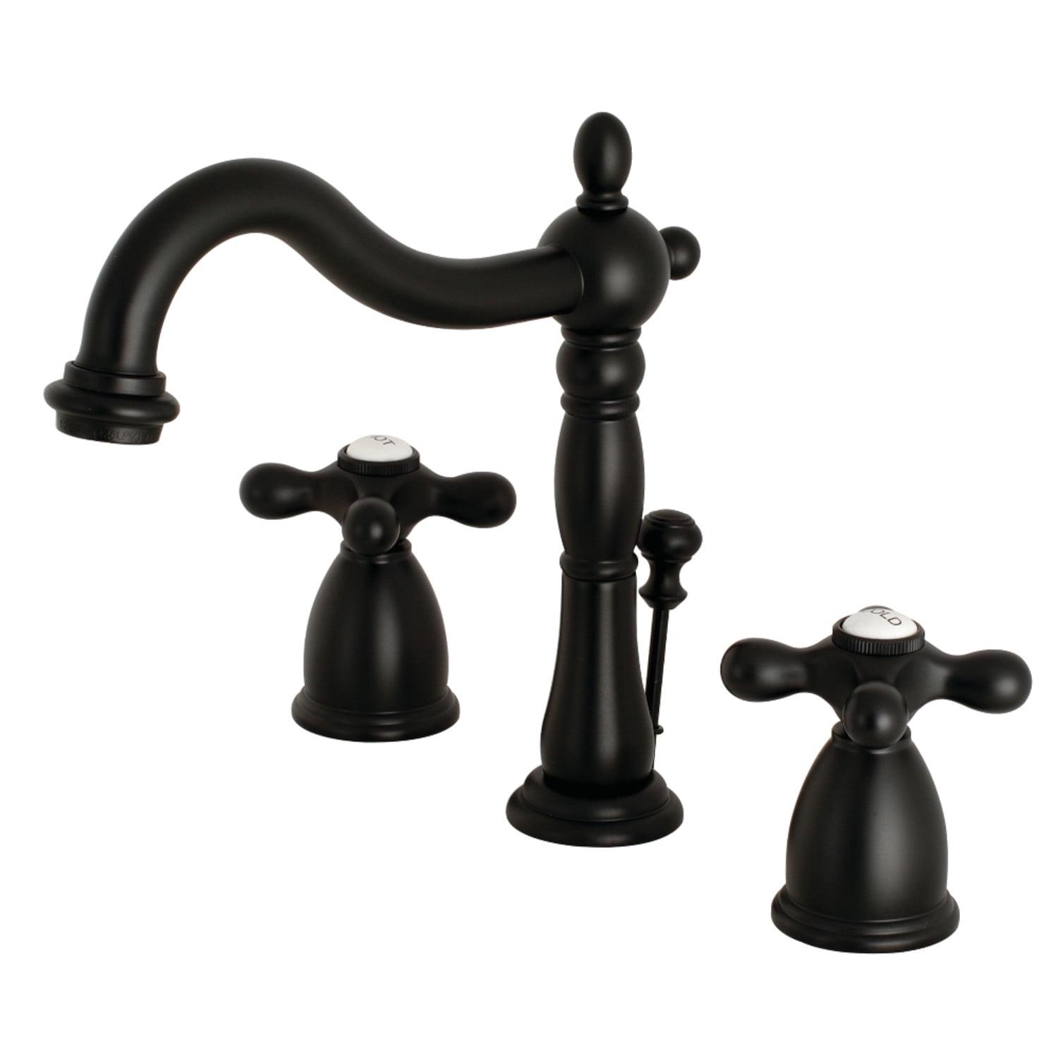 Kingston Brass Heritage Two-Handle 3-Hole Deck Mount Widespread Bathroom Faucet with Pop-Up Drain
