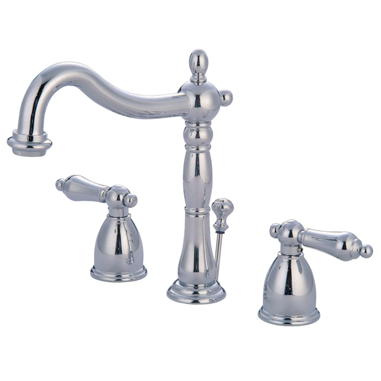 Kingston Brass Heritage Two-Handle 3-Hole Deck Mount Widespread Bathroom Faucet with Pop-Up Drain