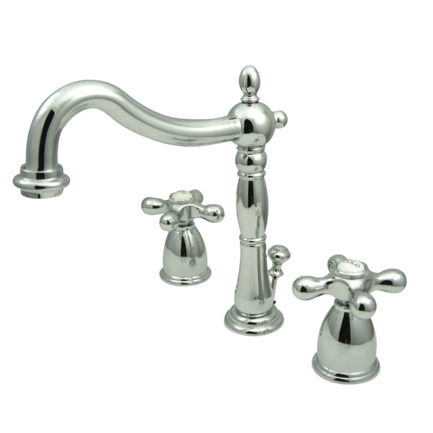 Kingston Brass Heritage Two-Handle 3-Hole Deck Mount Widespread Bathroom Faucet with Pop-Up Drain