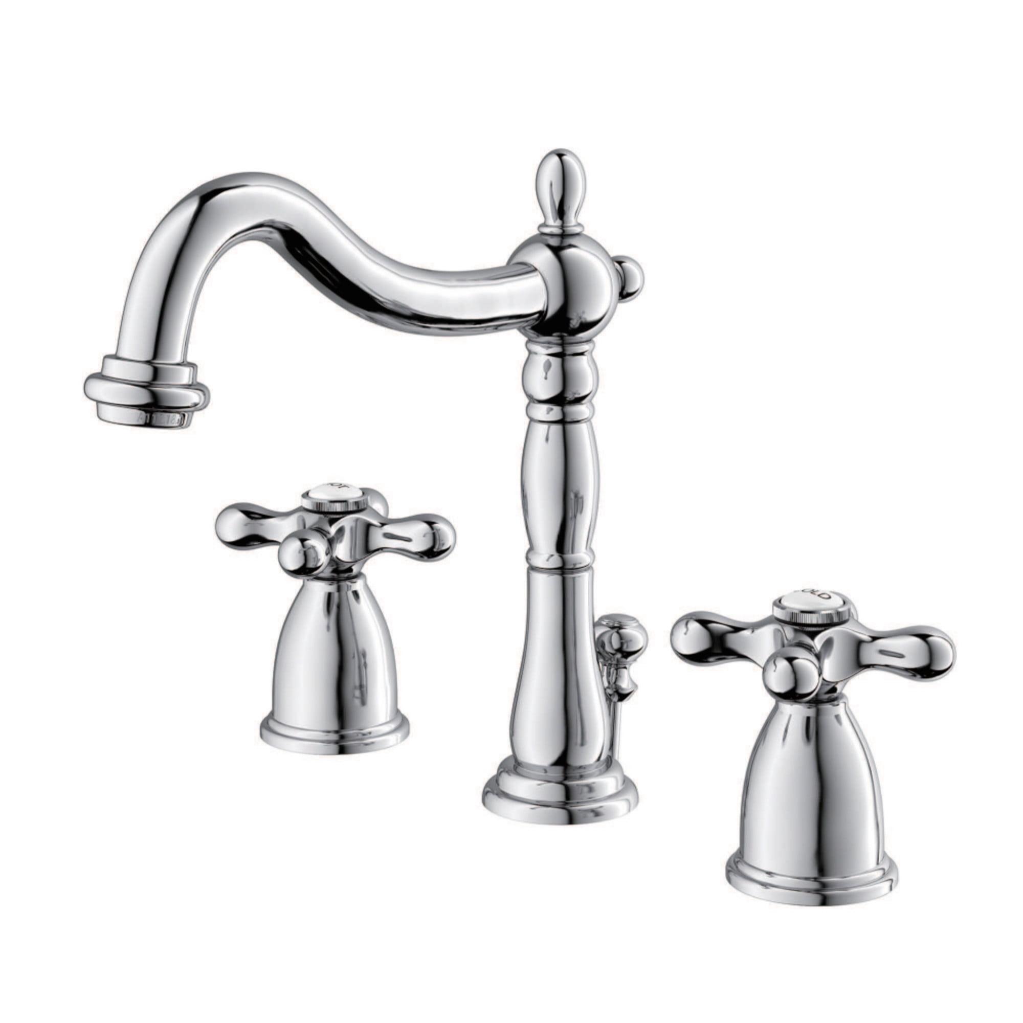 Kingston Brass Heritage Two-Handle 3-Hole Deck Mount Widespread Bathroom Faucet with Pop-Up Drain