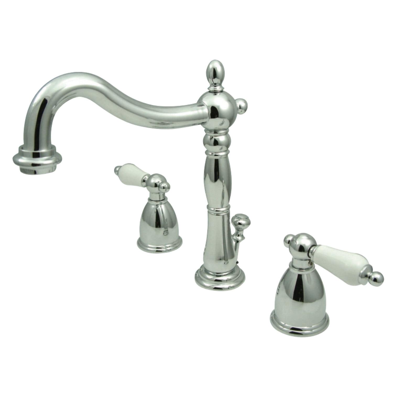 Kingston Brass Heritage Two-Handle 3-Hole Deck Mount Widespread Bathroom Faucet with Pop-Up Drain