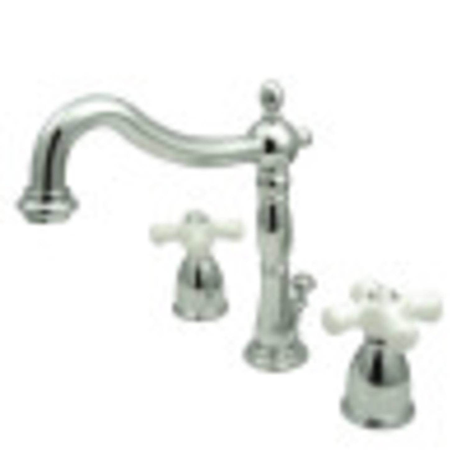 Kingston Brass Heritage Two-Handle 3-Hole Deck Mount Widespread Bathroom Faucet with Pop-Up Drain