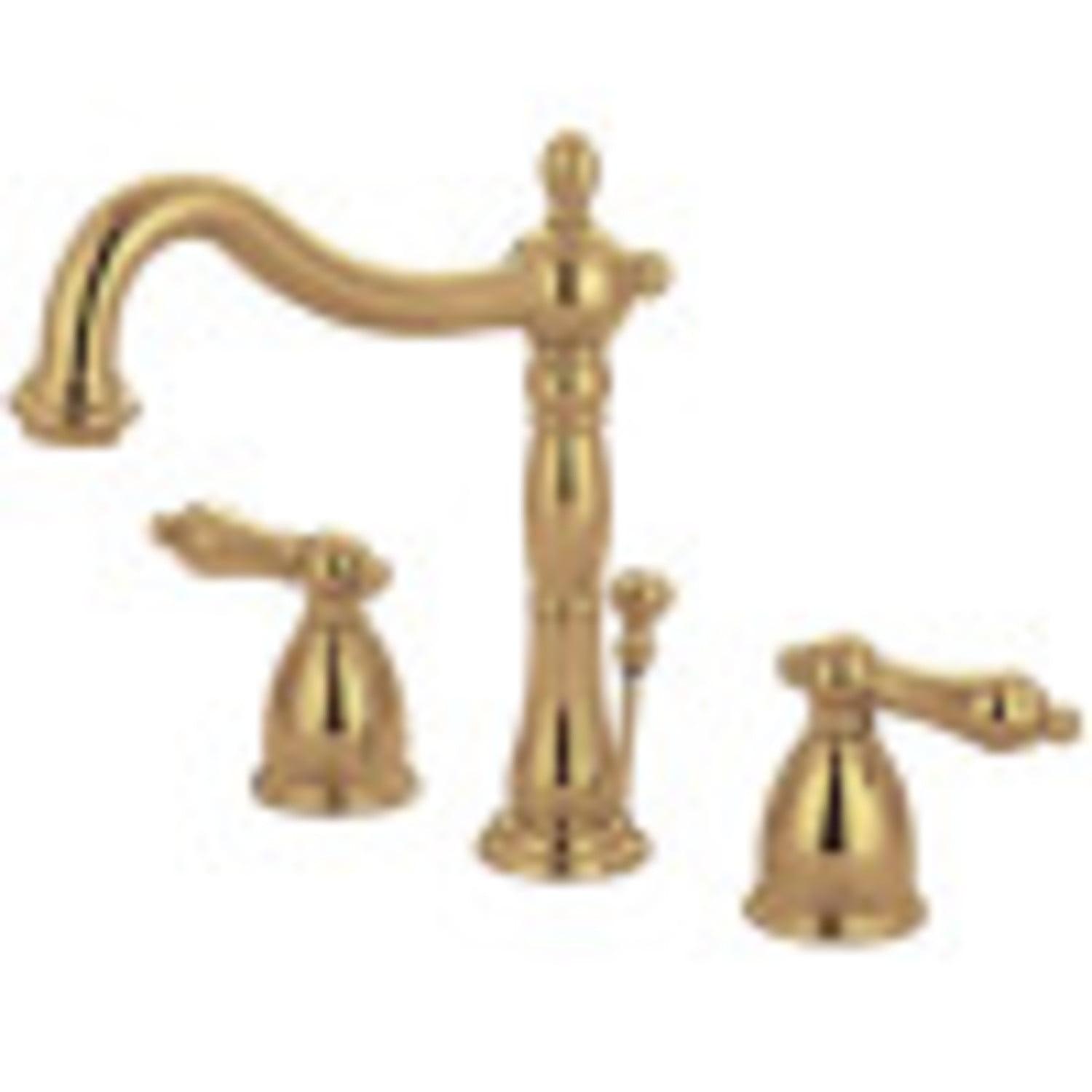 Kingston Brass Heritage Two-Handle 3-Hole Deck Mount Widespread Bathroom Faucet with Pop-Up Drain