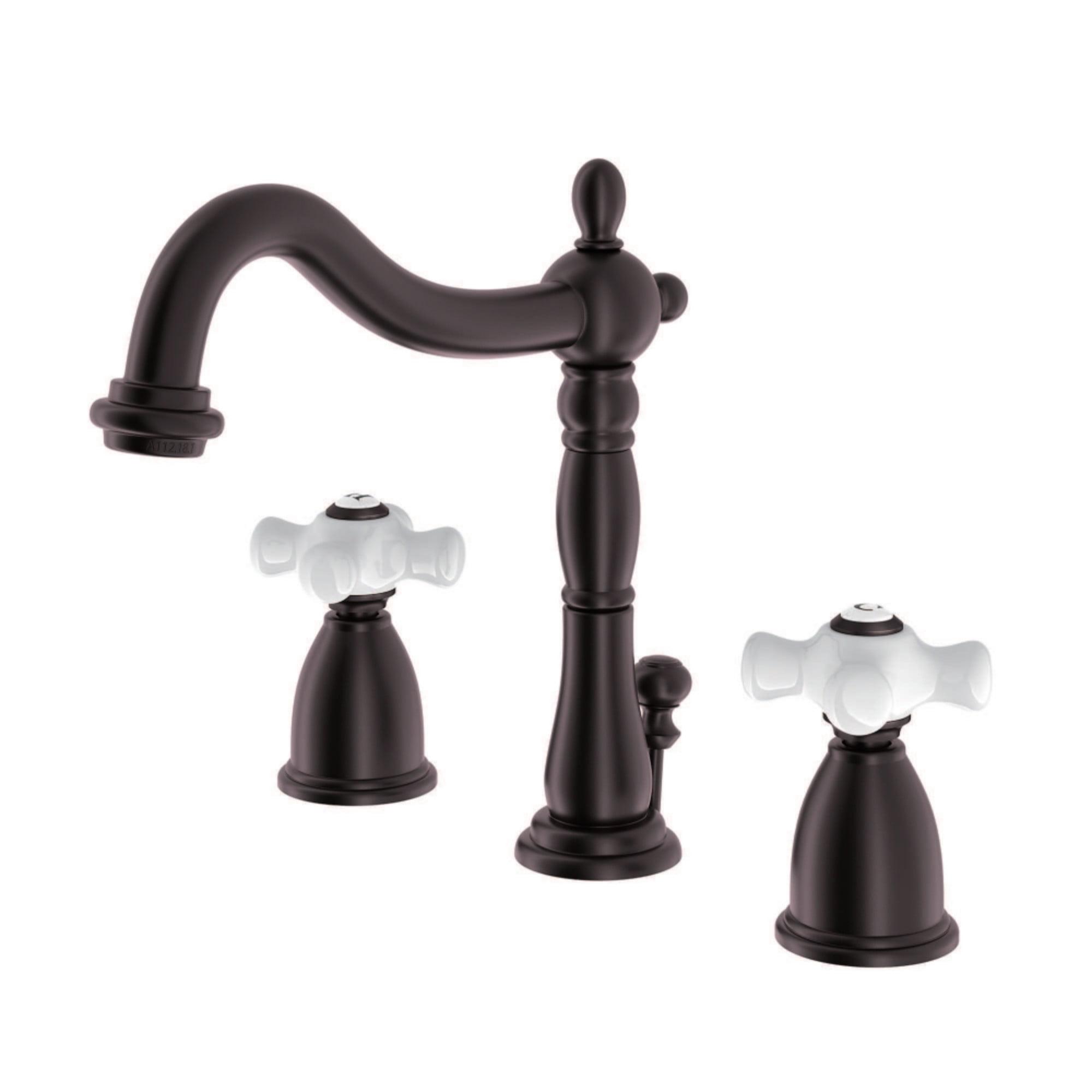 Kingston Brass KB1975PX Kingston Brass Heritage Two-Handle 3-Hole Deck Mount Widespread Bathroom Faucet with Pop-Up Drain