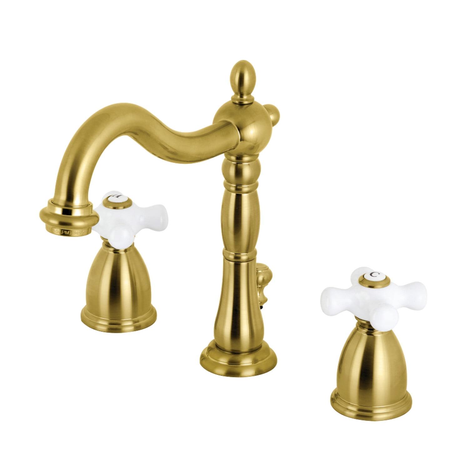 Kingston Brass KB1977PX Kingston Brass Heritage Two-Handle 3-Hole Deck Mount Widespread Bathroom Faucet with Brass Pop-Up Drain