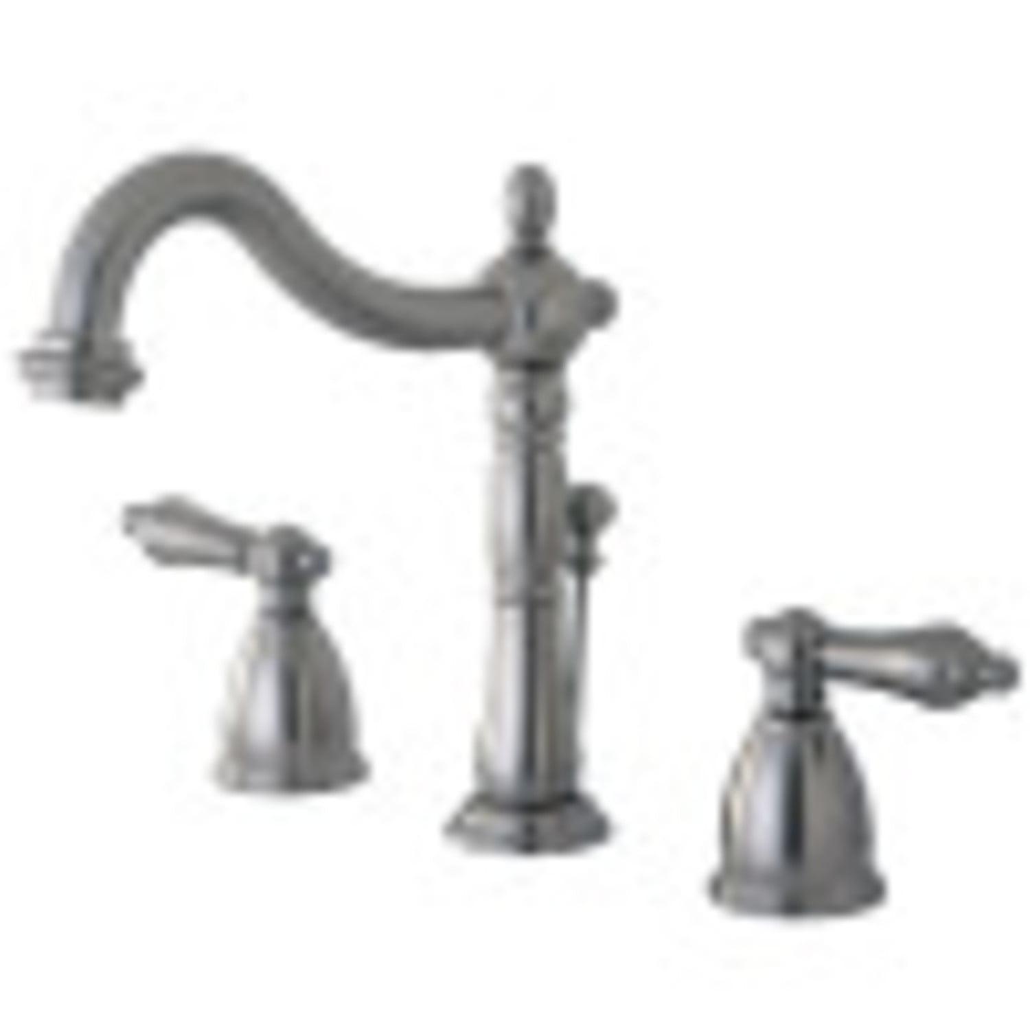 Kingston Brass Heritage Two-Handle 3-Hole Deck Mount Widespread Bathroom Faucet with Pop-Up Drain