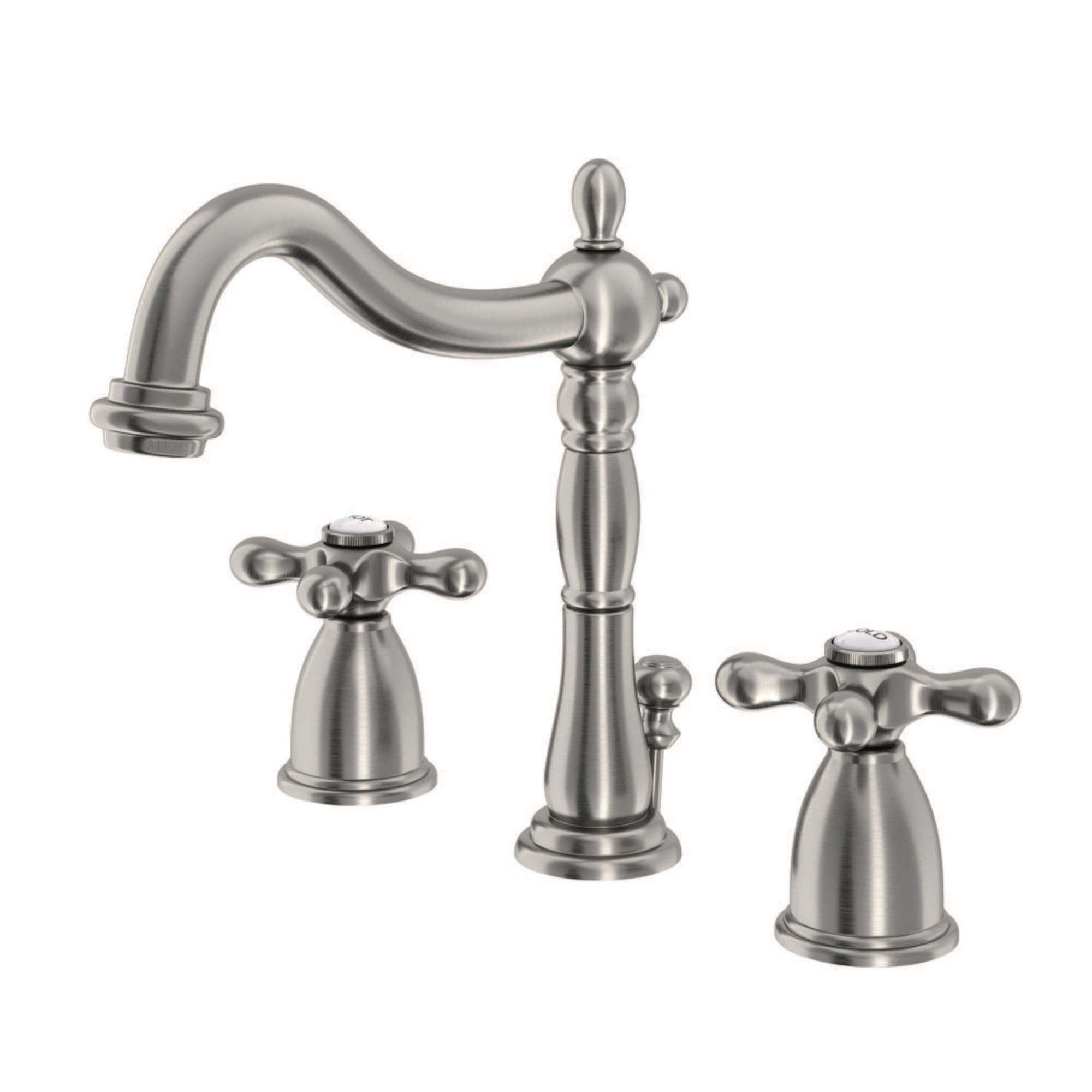 Kingston Brass Heritage Two-Handle 3-Hole Deck Mount Widespread Bathroom Faucet with Pop-Up Drain