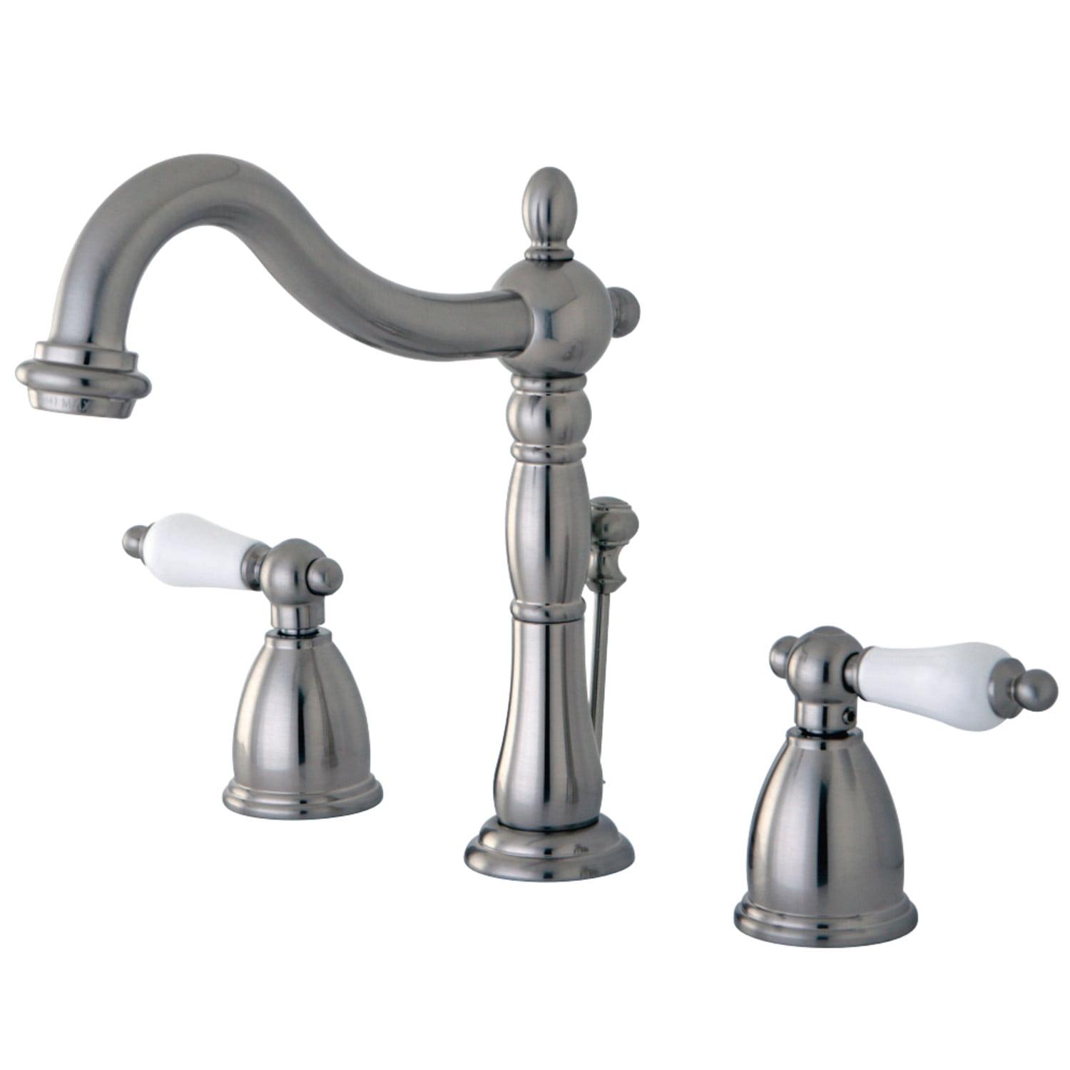 Heritage Brushed Nickel Widespread Lavatory Faucet with Porcelain Lever