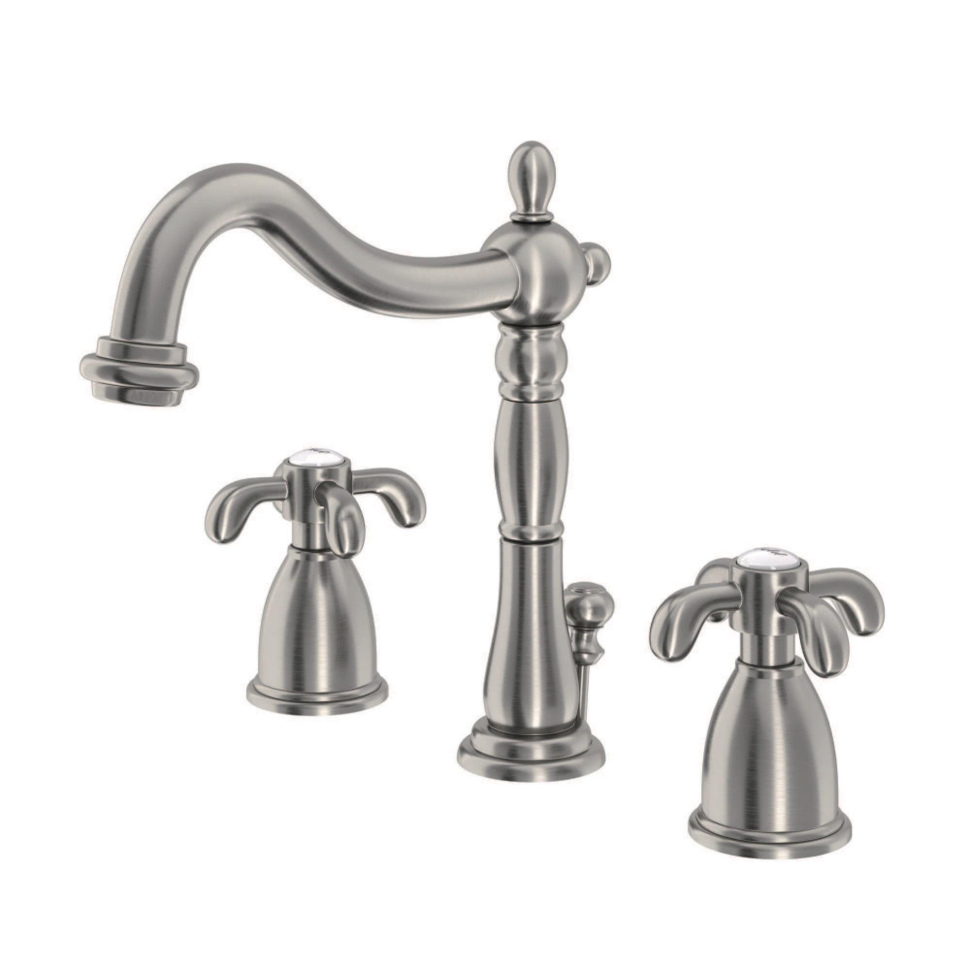Kingston Brass French Country Two-Handle 3-Hole Deck Mount Widespread Bathroom Faucet with Pop-Up Drain