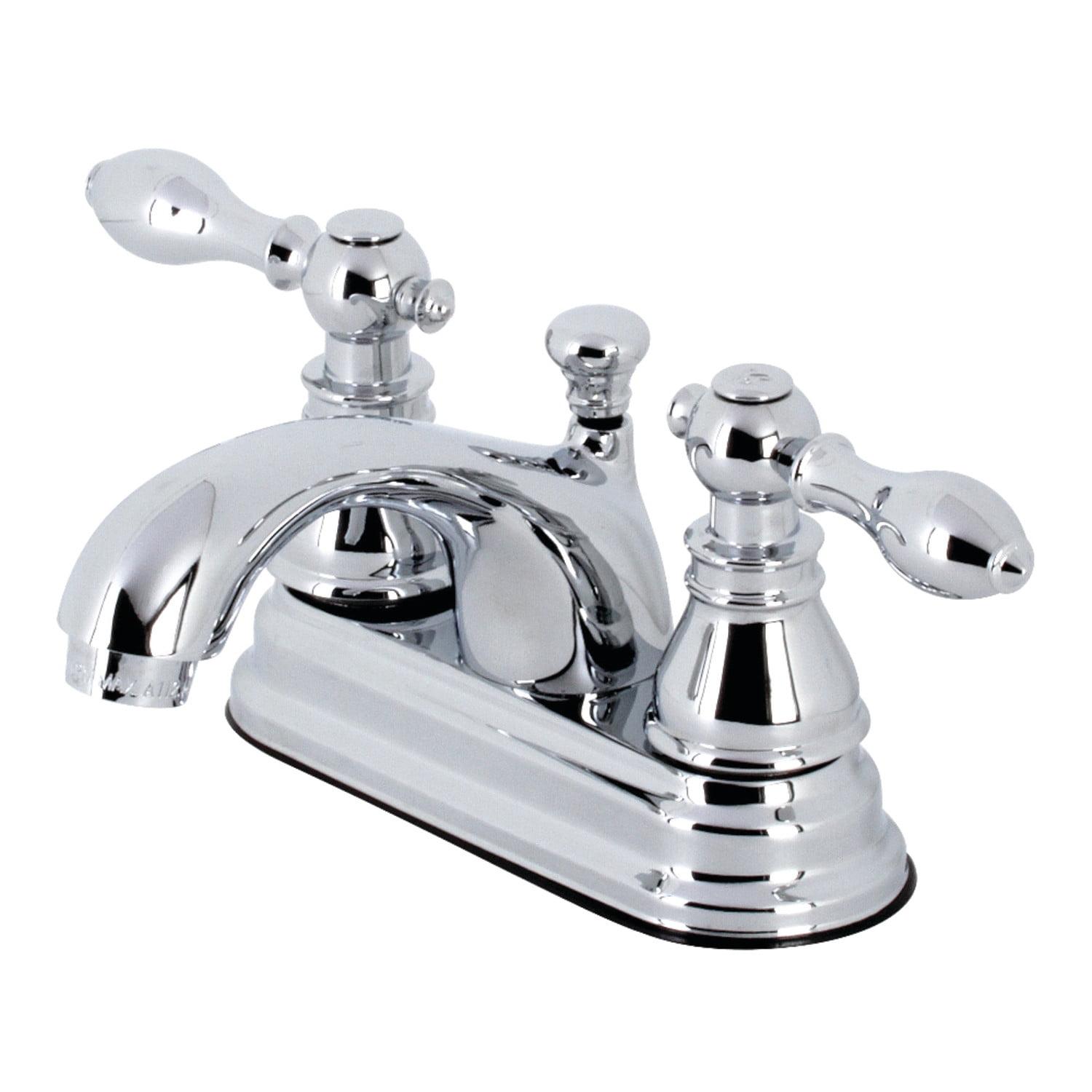 Kingston Brass American Classic Two-Handle 3-Hole Deck Mount 4" Centerset Bathroom Faucet with Plastic Pop-Up