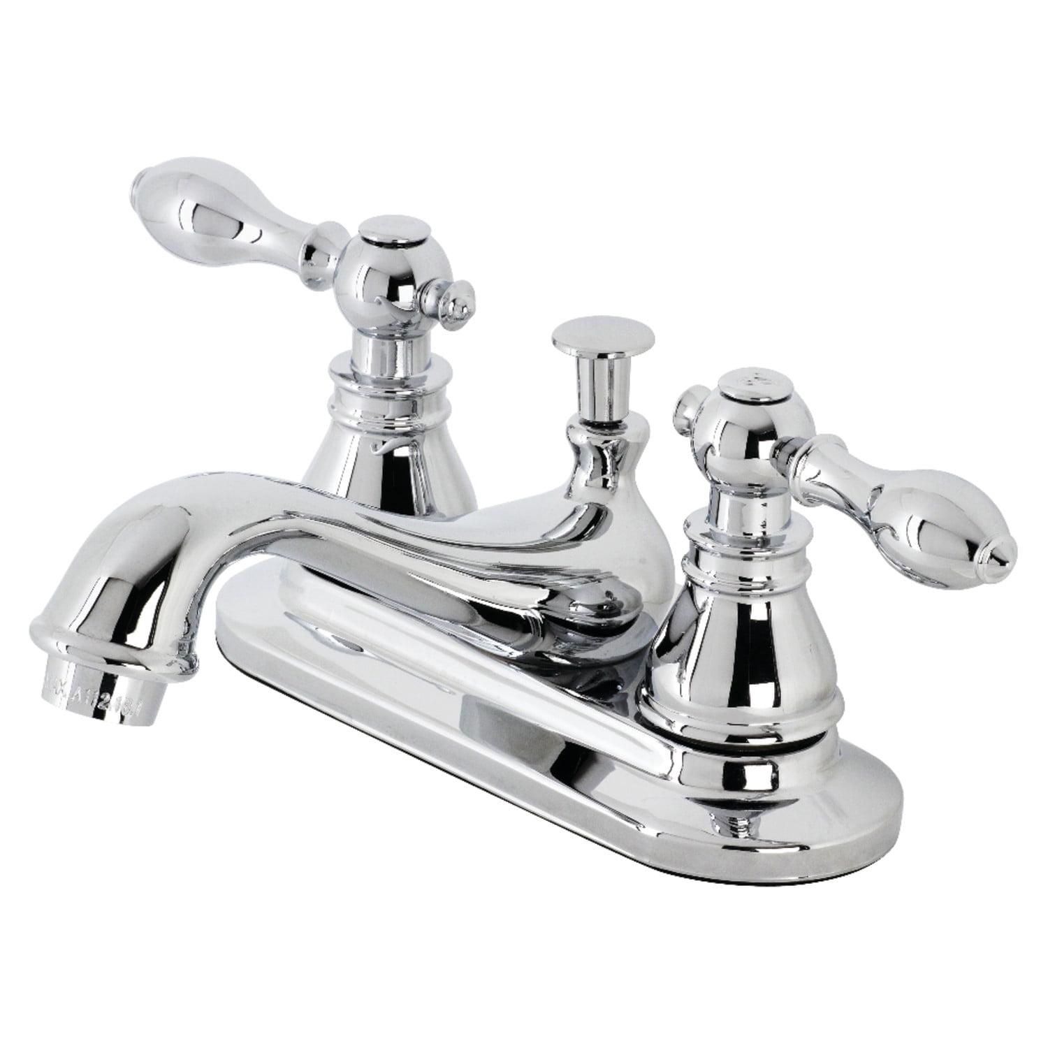 Kingston Brass American Classic Two-Handle 3-Hole Deck Mount 4" Centerset Bathroom Faucet with Plastic Pop-Up