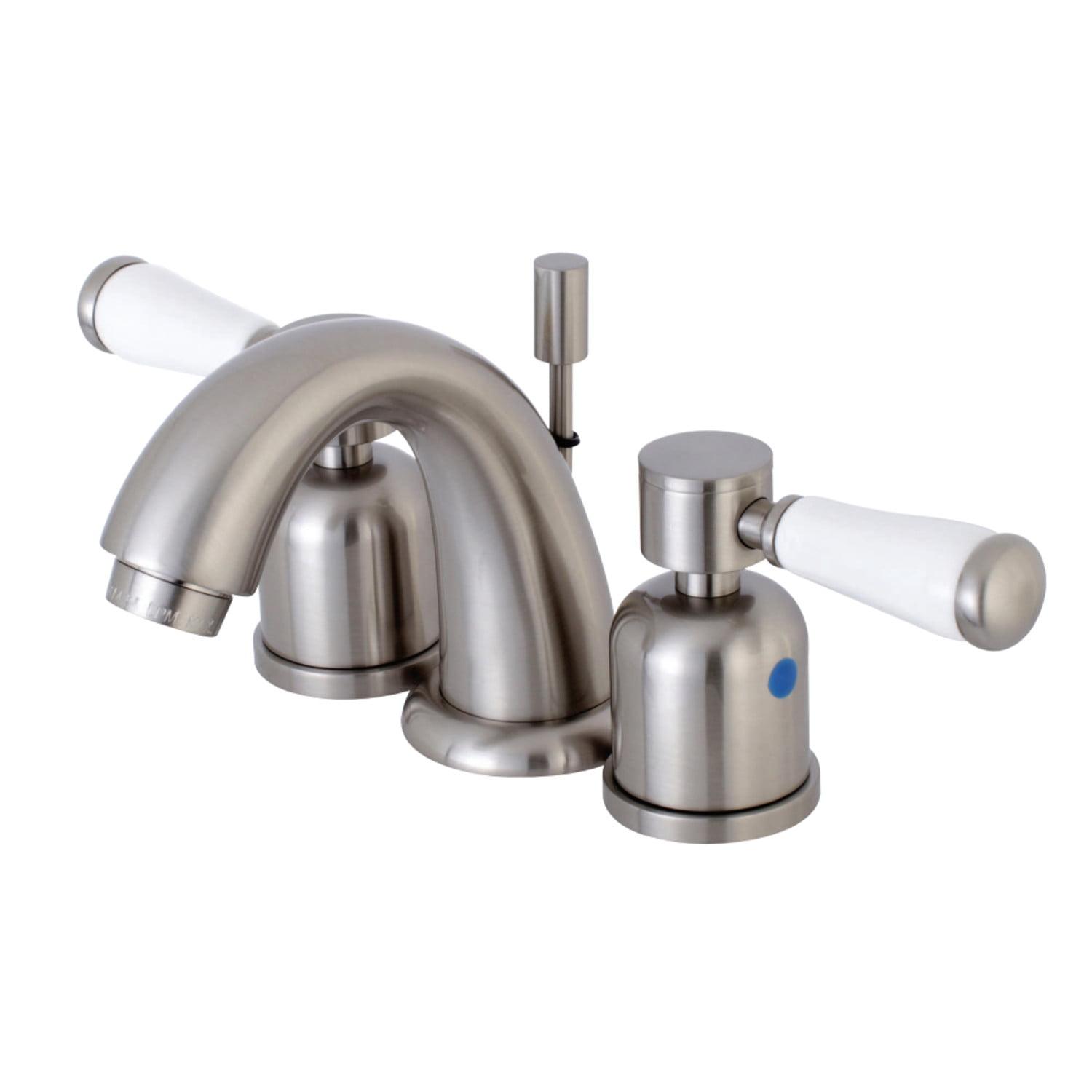 Brushed Nickel Widespread Bathroom Faucet with Porcelain Handles