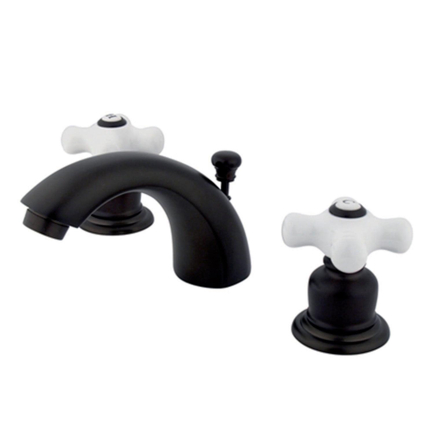 Kingston Brass Victorian Two-Handle 3-Hole Deck Mount Mini-Widespread Bathroom Faucet with Plastic Pop-Up