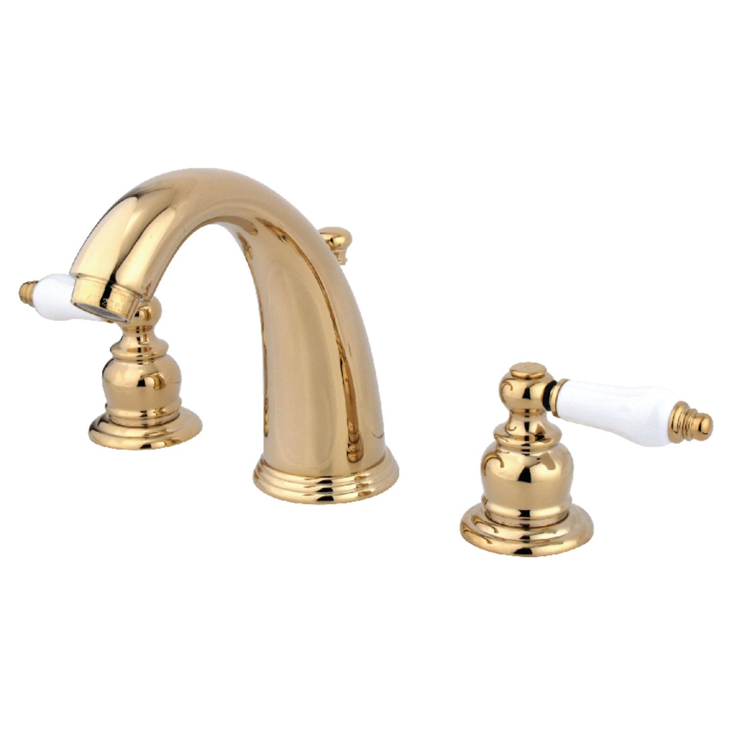 Victorian Polished Brass Widespread Bathroom Faucet with Drain