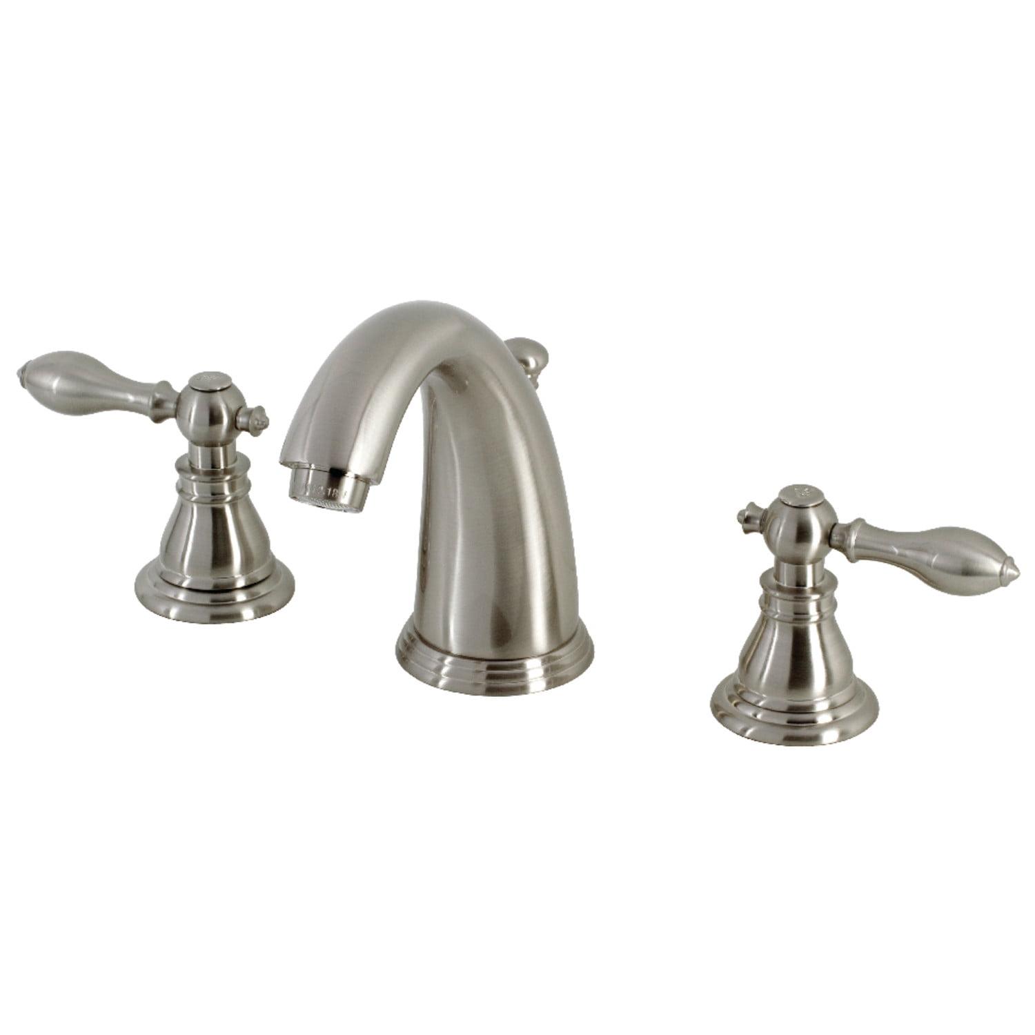 Kingston Brass American Classic Two-Handle 3-Hole Deck Mount Widespread Bathroom Faucet with Retail Pop-Up Drain