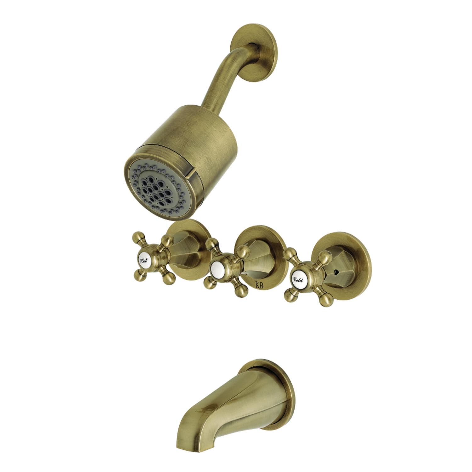 Antique Brass Wall Mounted Tub and Shower Faucet Set