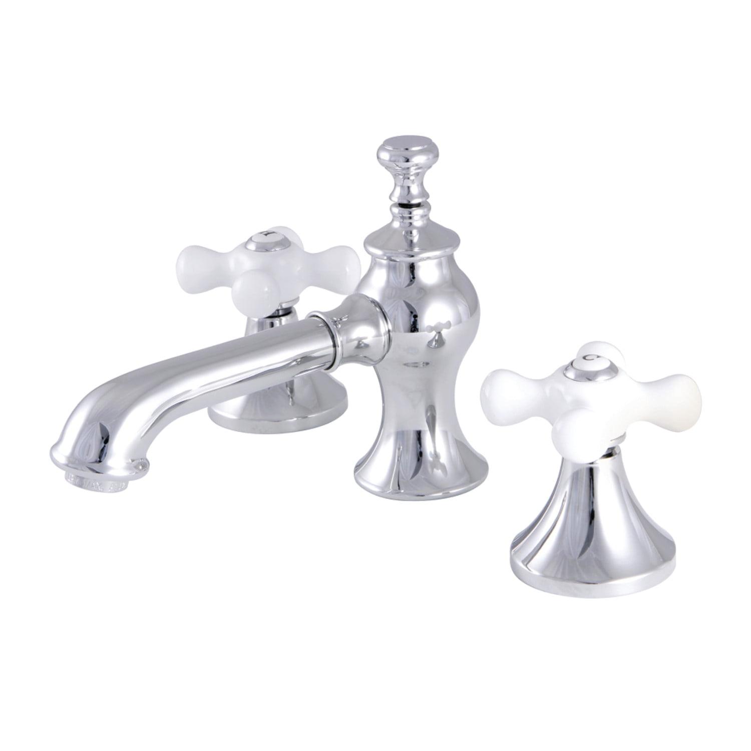 Kingston Brass KC7061PX Kingston Brass Vintage Two-Handle 3-Hole Deck Mount Widespread Bathroom Faucet with Brass Pop-Up Drain