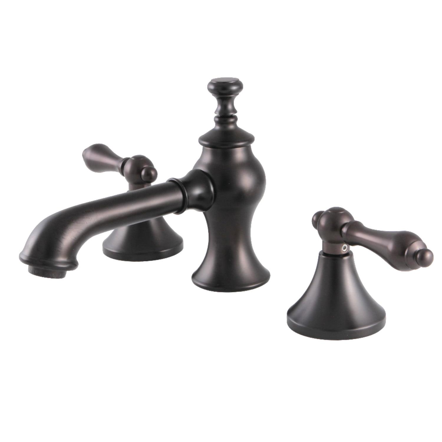 Kingston Brass Vintage Two-Handle 3-Hole Deck Mount Widespread Bathroom Faucet with Brass Pop-Up Drain