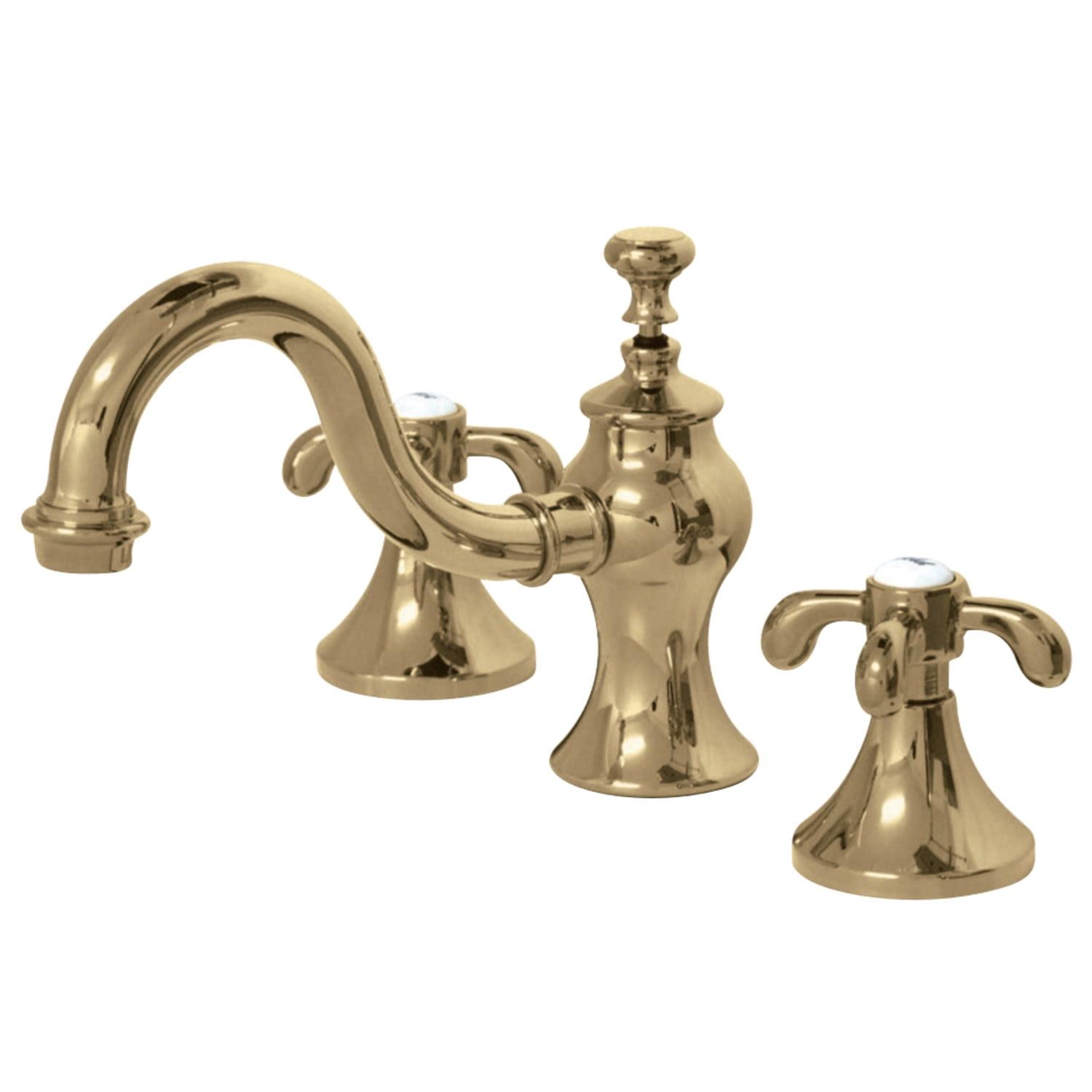 Polished Brass Widespread Lavatory Faucet with Cross Handles