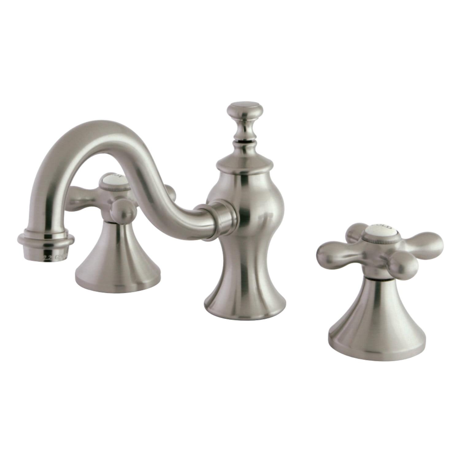 Kingston Brass Vintage Two-Handle 3-Hole Deck Mount Widespread Bathroom Faucet with Brass Pop-Up Drain