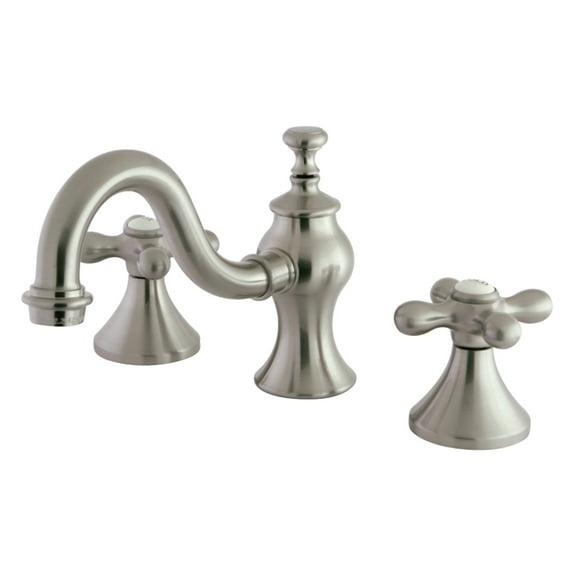Kingston Brass Vintage Two-Handle 3-Hole Deck Mount Widespread Bathroom Faucet with Brass Pop-Up Drain