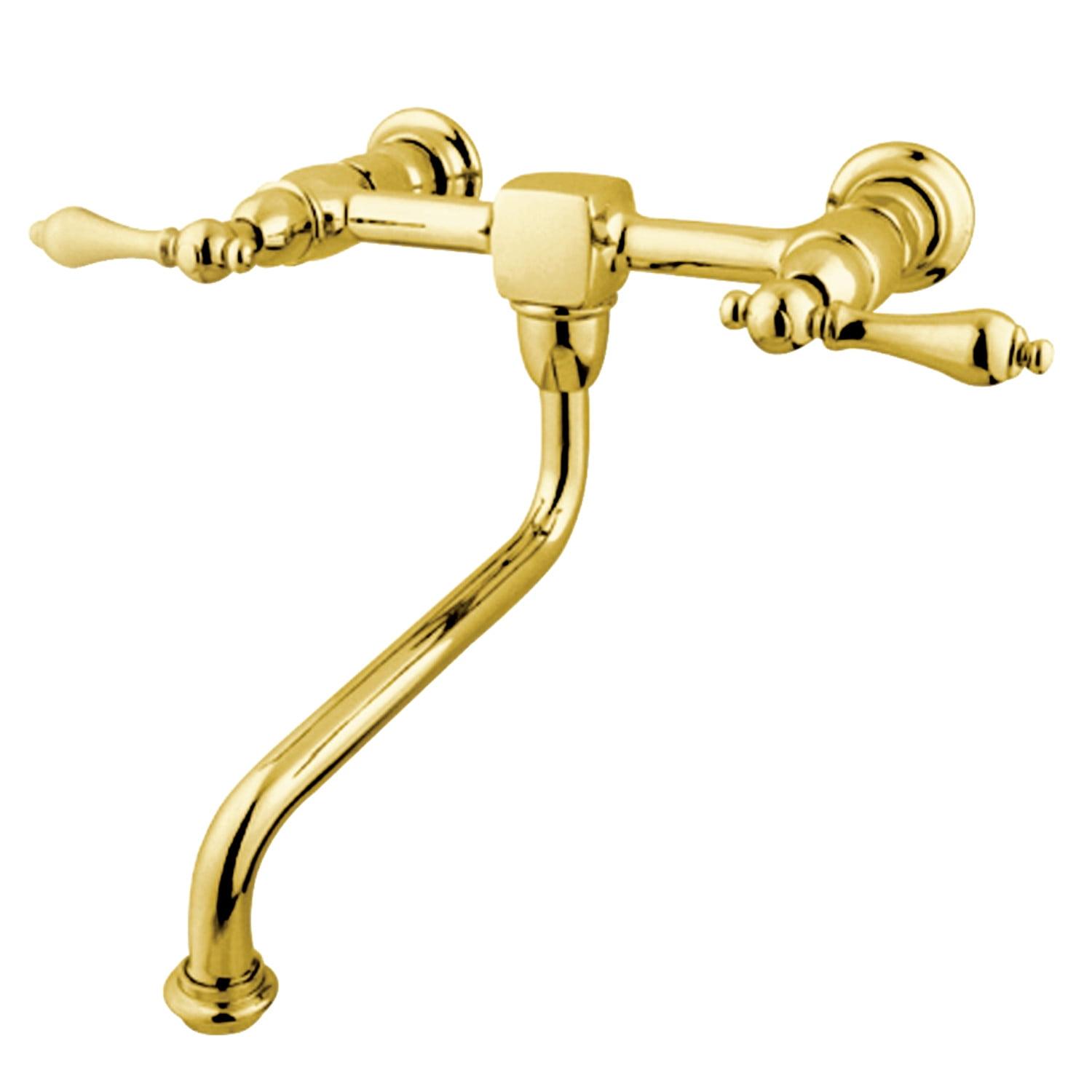 Heritage Elegance Dual-Lever Wall-Mount Bathroom Faucet in Polished Brass