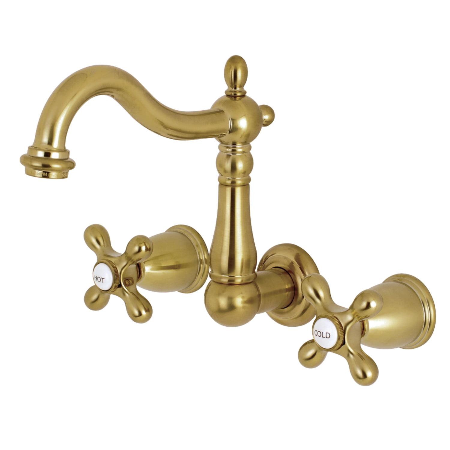 Antique Brass Wall Mount Bathroom Faucet with Cross Handles