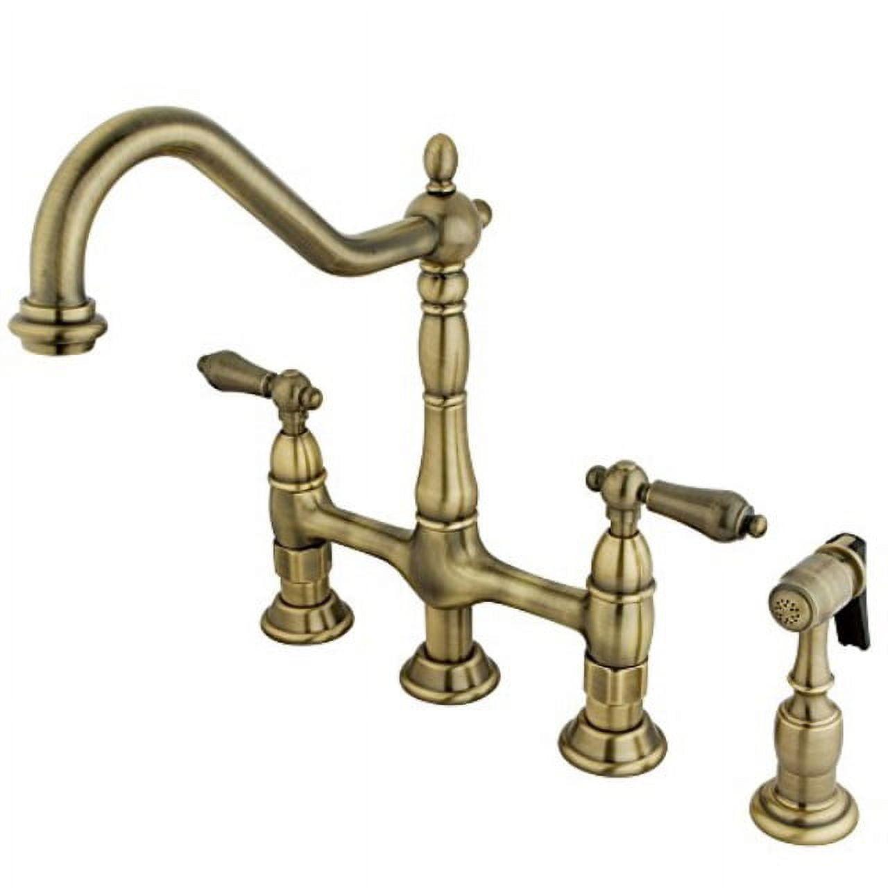 Kingston Brass KS1273ALBS Heritage 8-Inch Kitchen Bridge Faucet with Brass Sprayer, Antique Brass