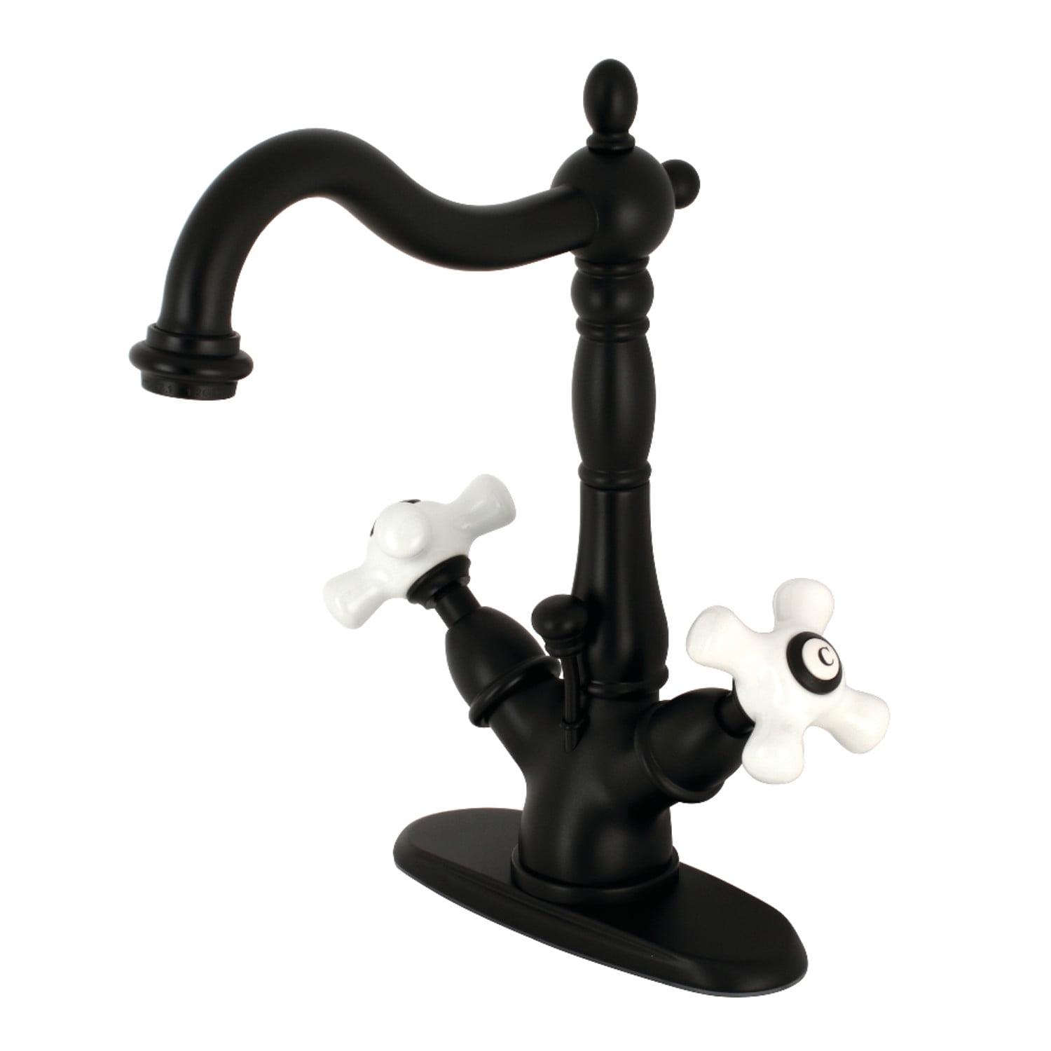 Kingston Brass Heritage Two-Handle 1-or-3 Hole Deck Mount Bathroom Faucet with Brass Pop-Up
