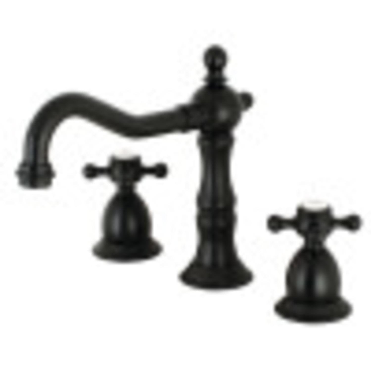 Kingston Brass Heritage Two-Handle 3-Hole Deck Mount Widespread Bathroom Faucet with Brass Pop-Up Drain