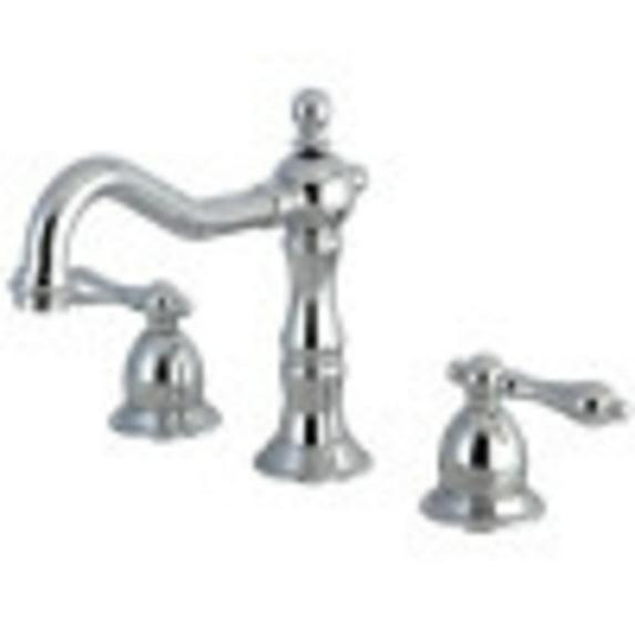 Kingston Brass Heritage Two-Handle 3-Hole Deck Mount Widespread Bathroom Faucet with Brass Pop-Up Drain