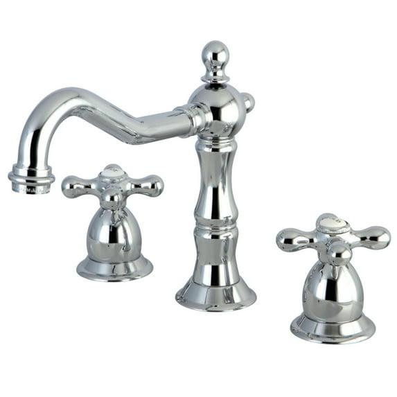 Kingston Brass Heritage Two-Handle 3-Hole Deck Mount Widespread Bathroom Faucet with Brass Pop-Up Drain