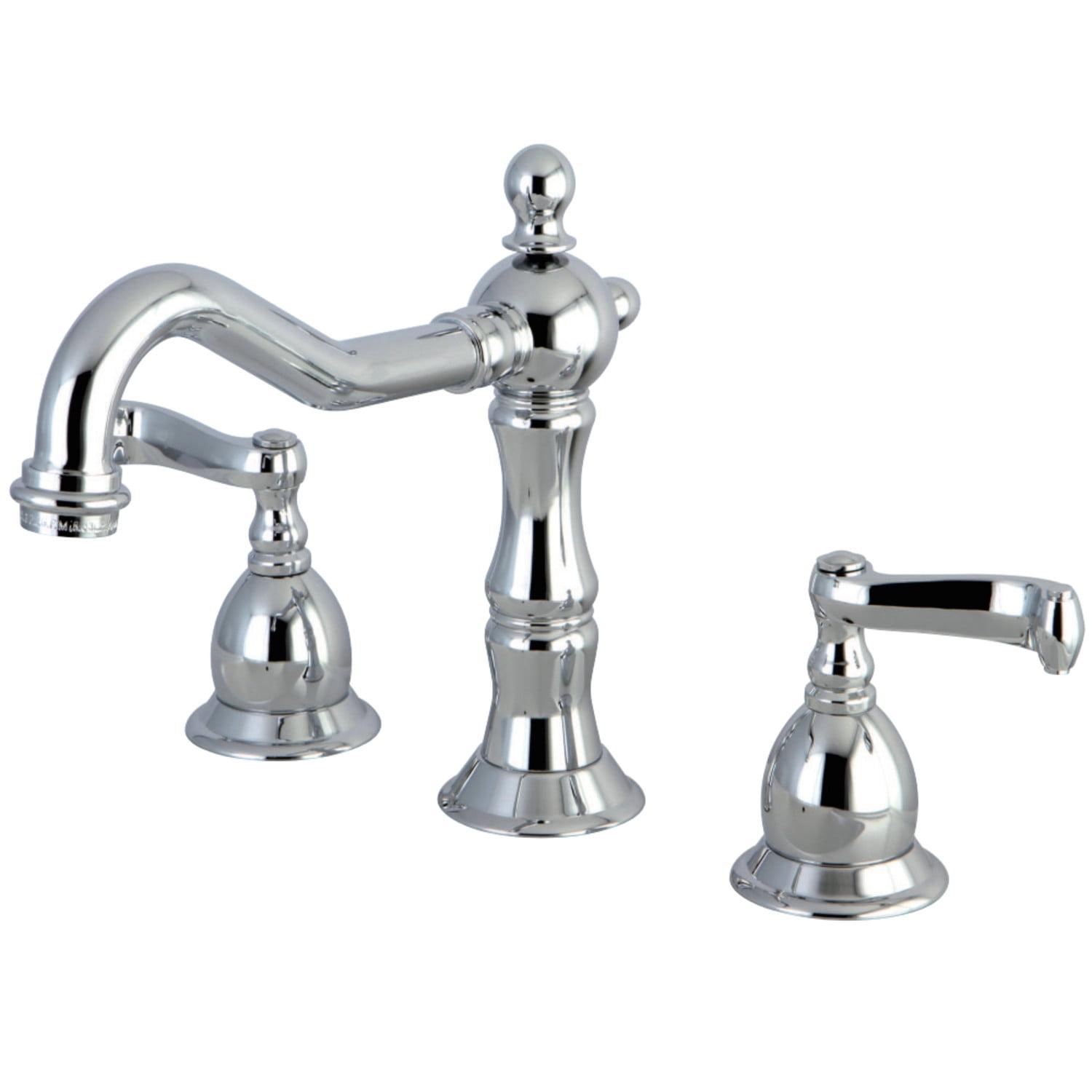 Kingston Brass Heritage Two-Handle 3-Hole Deck Mount Widespread Bathroom Faucet with Brass Pop-Up Drain